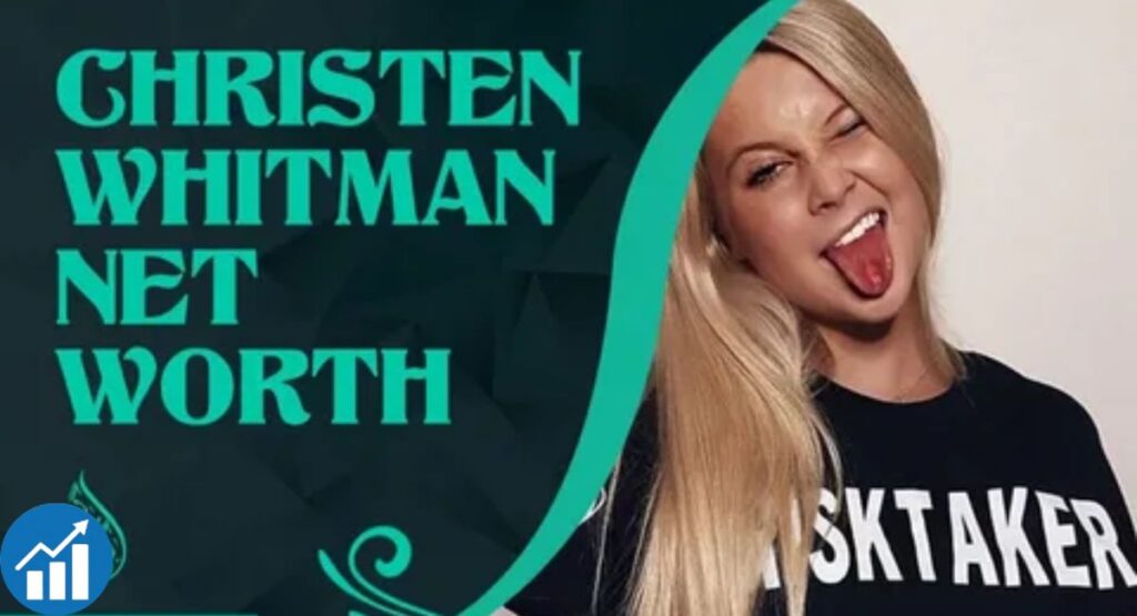 Christen Whitman posing in a black shirt with text reading Christen Whitman Net Worth