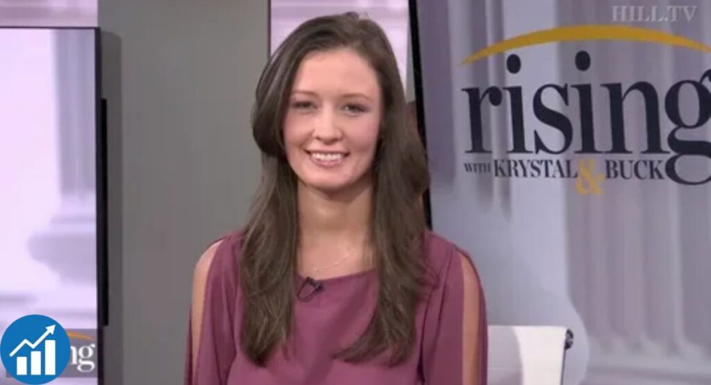 Emma Vigeland seated in the Hill.TV studio during a segment of Rising with Krystal & Buck.