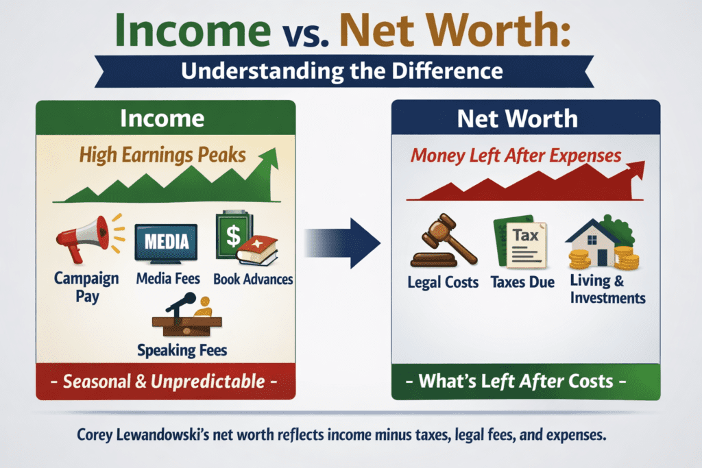 Chart showing Corey Lewandowski’s income streams vs. net worth